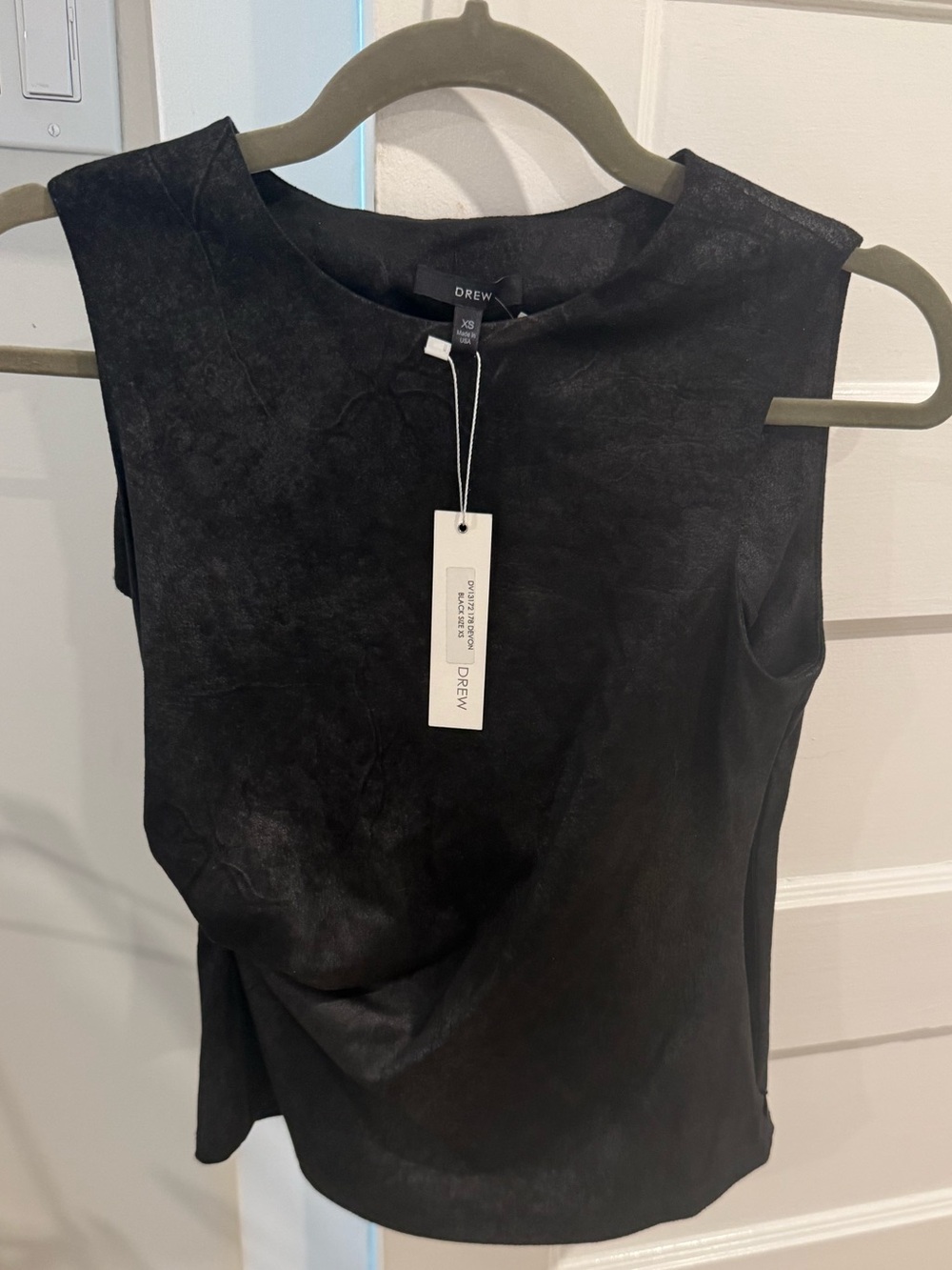 DREW Black Faux-Suede Sleeveless Shell Top